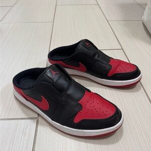 Nike Men's Black and Red Jordan 1 Mule Sneakers